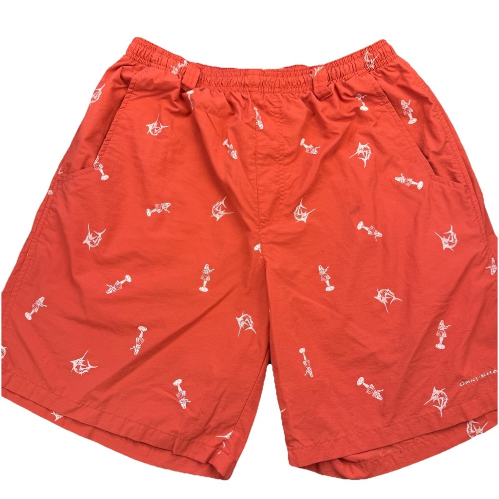 Columbia Peach Swordfish Print Swim Shorts Omni Shade Lined Men's M Beach Marine